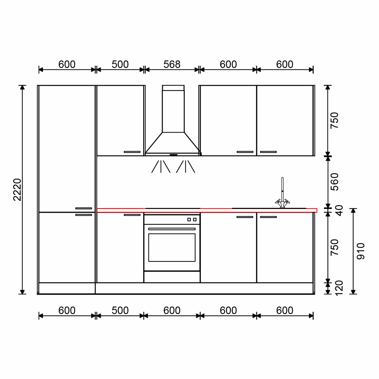 Bloc cuisine linéaire 290cm